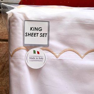 MAURIZIO ITALY Gold Scalloped Embroidery KING Size Sheet Set - 100% Cotton